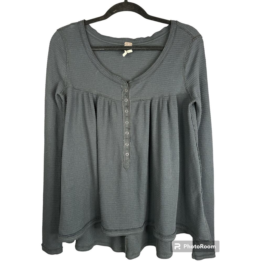 We The Free Black Button Down Scoop Neck 'Kai' Henley Long Sleeve Tunic Size XS